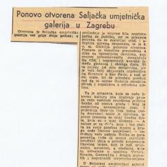 Radoslav Putar, Ponovno otvorena Seljačka umjetnička galerija u Zagrebu, Narodni list, 1955