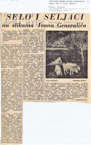 I. Tomljanović, Selo i seljaci na slikama Ivana Generalića, Borba, 12.3.1960