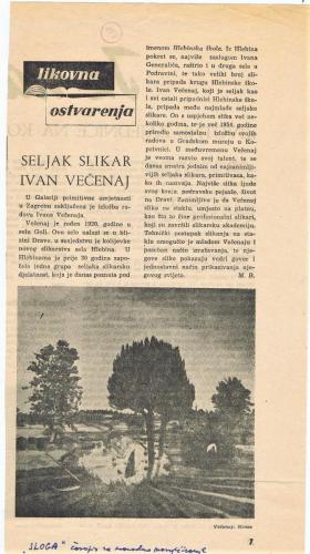 M. B., Seljak slikar Ivan Večenaj, Sloga, br. 10, 1959
