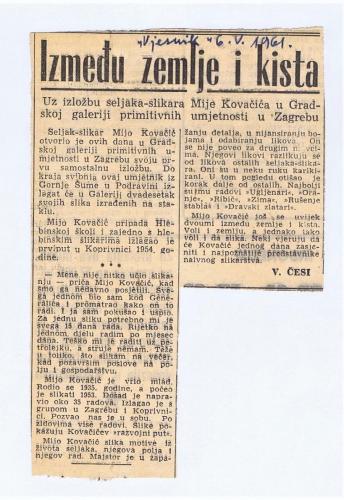 V. Česi, Između zemlje i kista, Vjesnik, 6.5.1961